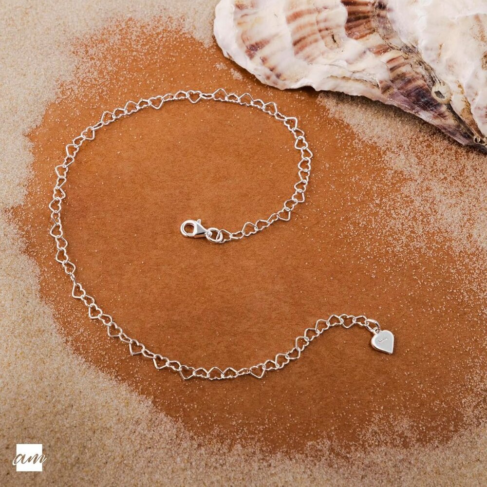 925 Fine Sterling Silver Naturally Adjustable Anklet - 3 mm Heart Chain Ankle Br - Picture 3 of 6